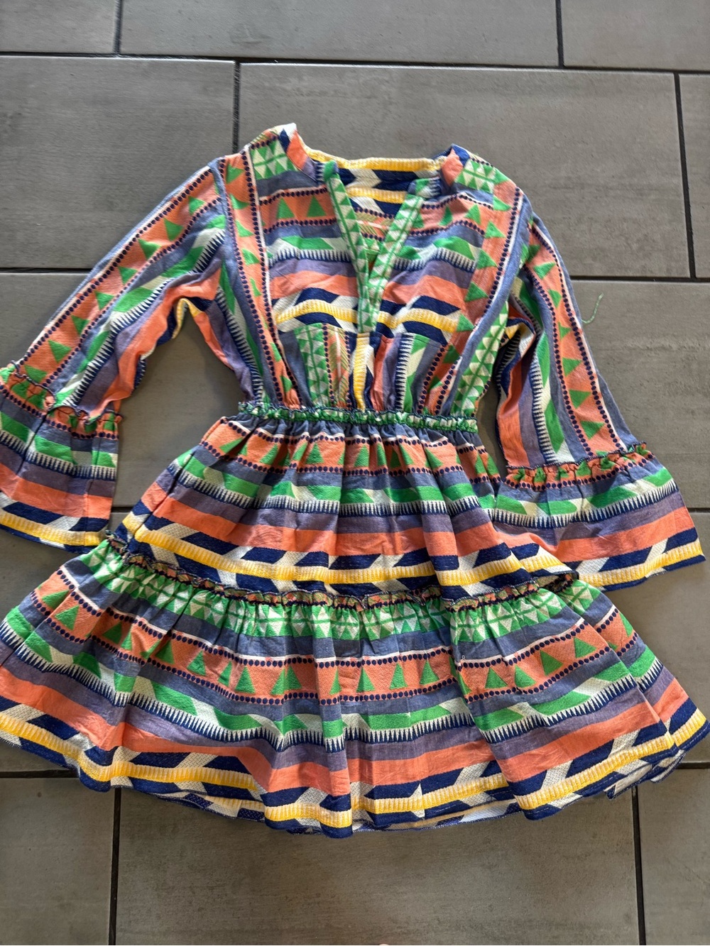 Girls Multicolor Striped Tiered Dress